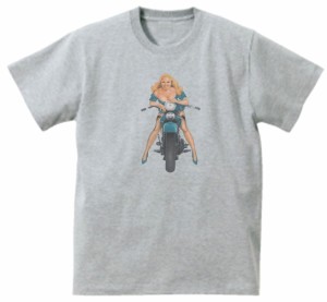 セクシーなバイカー　レトロ　デザイン・アート　Tシャツ　グレー