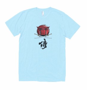 デザイン　Tシャツ　侍　水色