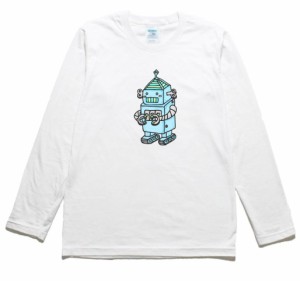 ロボット　水色　デザイン・アート　長袖Tシャツ　ロングスリーブ