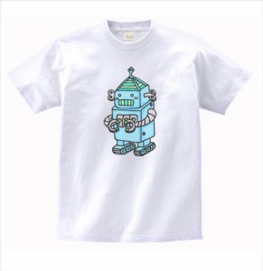 デザイン　Tシャツ　ロボット　水色　白