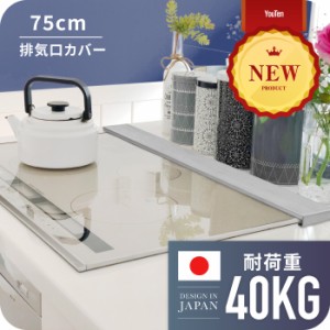 排気口カバー 75cm グリルカバー レンジガード コンロカバー コンロ奥ラック スリム ガス IH コンロ ヘアライン 耐荷重40kg キッチンラッ