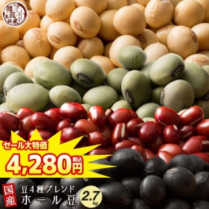 ＼ セール ／ 雑穀 雑穀米 国産 ホール豆４種ブレンド 2.7kg(450g×6袋) (大豆/黒大豆/青大豆/小豆) 無添加 無着色 送料無料 ダイエット