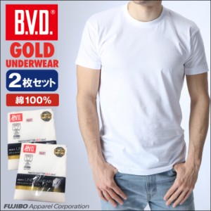 B.V.D. GOLD Tシャツ クルーネック 2枚セット メール便送料無料 LL 大きいサイズ BVD綿100% 丸首 メンズ インナー下着 インナーシャツ gf