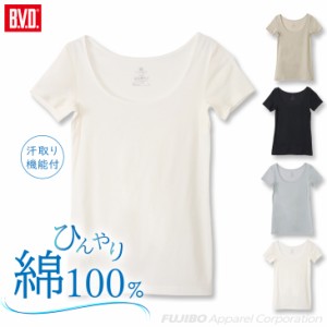 【20%OFF】BVD レディース ひんやり綿100% 接触冷感 汗取り機能 1分袖シャツ (M/L/LL/3L) BAKC31