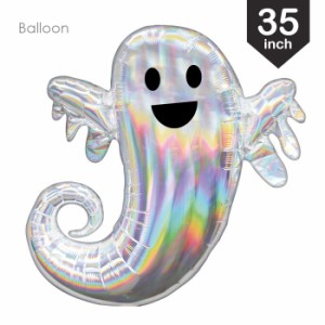 ハロウィン おばけ バルーン ホイルバルーン ゴースト キラキラ ホログラムカラー 飾り 風船 happy halloween ヘリウムガスで浮く