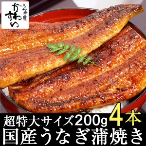 国産 うなぎ 蒲焼き 超特大200g×4本 送料無料 山椒別売り お取り寄せ グルメ 超特大 人気 自宅 おうちで 贅沢 ギフト 贈り物 御礼 内祝