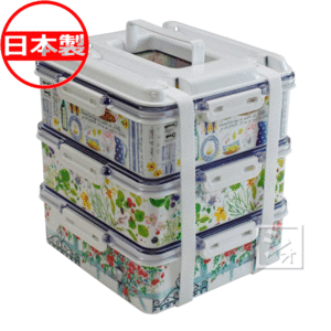 蝶プラ工業 お弁当箱 ランチボックス 3段 松花堂 スイートガーデン（大）日本製 （197×197×高さ235mm）