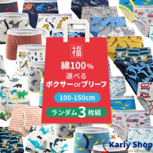 Karly Shop ブリーフ ボクサー パンツ 男の子 ボーイズ 子供 綿 福袋 ３枚セット おまかせ かわいい 車 乗物 動物 恐竜 虫 プリント 下着