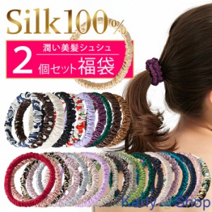 KarlyShop シルク100％ シュシュ ２個セット 福袋 絹 美髪 髪を傷めない ヘアゴム 高級 上品 細め 小さ目 sk004