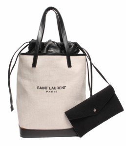 サンローランパリ トートバッグ ポーチ付き テディ キャンバス レザー GAB551595 レディース  SAINT LAURENT PARIS 中古