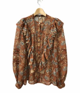 美品 アングリッド 長袖フリルシアーブラウス エスニックフラワー柄 112020459101-01 レディース SIZE F (M) UNGRID 中古