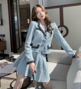 レディース ジャケット タイトスカート セットアップ 可愛い ツイード セットアップ 韓国 レディース 秋 冬 スーツ 韓国 アイドル 衣装