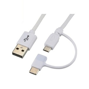 USB Type-C＋microUSBケーブル 1m ホワイト OHM 01-7090 SMT-L10CMA-W マイクロUSBケーブル タイプC兼用 スマホ充電ケーブル アンドロイ