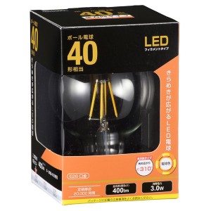 LEDフィラメントタイプ電球 ボール球形 40形相当 400lm 電球色 G95 E26 全方向配光310° 06-3477 LDG3LC6 送料無料