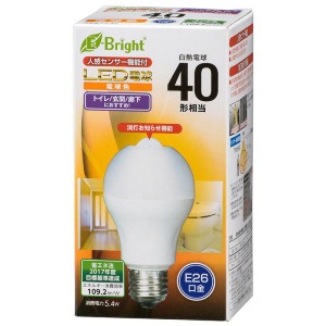人感センサー付 LED電球 40形相当 590lm 電球色 E26 OHM 06-3591 LDA5L-HR21 送料無料
