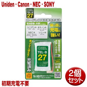 ユニデン・キヤノン・NEC・ソニー用コードレス電話機 子機用充電池 2個セット UXB1・HBT100同等品 05-0027 OHM TEL-B27 すぐに使える充電