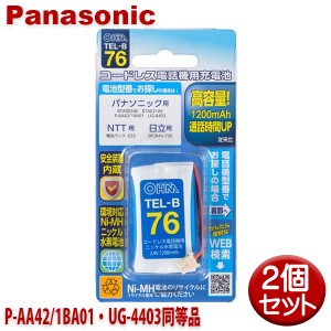 パナソニック用コードレス電話機 子機用充電池 2個セット P-AA42/1BA01・UG-4403同等品 容量1200mAh 05-0076 OHM TEL-B76 コードレスホン