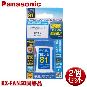 パナソニック用コードレス電話機 子機用充電池 2個セット KX-FAN50同等品 容量800mAh 05-0081 OHM TEL-B81 コードレスホン 互換電池 メー