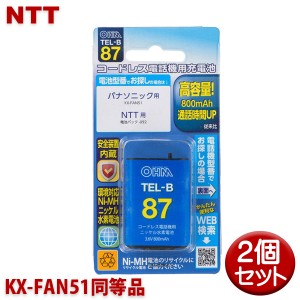 ＼ポイント5倍／パナソニック用コードレス電話機 子機用充電池 2個セット KX-FAN51同等品 容量800mAh 05-0087 OHM TEL-B87 コードレスホ