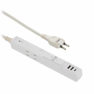 OHM USB付 電源タップ 1.5m AC4個口＋USB3ポート 最大5.1A出力 Atype×2・TypeC×1 00-5395 HS-T41C5HUV3-W 送料無料