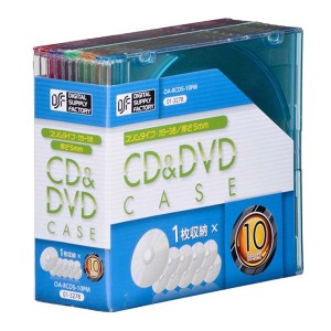 CDケース DVDケース スリムケース 5mm カラー 10枚パック OHM 01-3278 OA-RCD5-10PM
