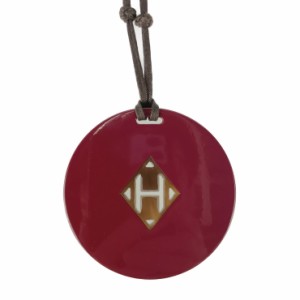美品 HERMES エルメス ネックレス Hロゴ - ボルドー系 ブラウン系 バッファローホーン ラッカー ユニセックス ペンダント【本物保証】