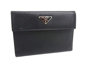 PRADA プラダ 財布 トライアングルロゴ M510 ブラック サフィアーノレザー レディース 三つ折り シルバー金具 三角ロゴマーク【本物保証
