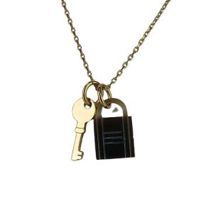 美品 HERMES エルメス ネックレス アミュレット パドロック PM - ゴールド メタル バッファローホーン レディース ゴールド金具【本物保