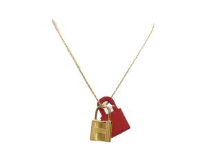新品未使用展示品 HERMES エルメス ネックレス オーケリー PM - ゴールド レッド系 メタル スイフト レディース ペンダント D刻印【本物