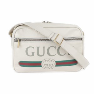 美品 GUCCI グッチ ロゴプリント 523589 ショルダーバッグ レザー アイボリー【本物保証】