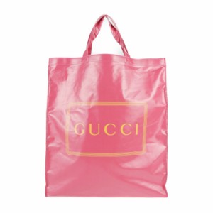 超美品 GUCCI グッチ ロゴプリント 575140 トートバッグ コーティングキャンバス ピンク【本物保証】