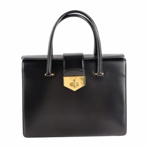 美品 PRADA プラダ ターンロック B2725C ハンドバッグ ボックスカーフ ブラック【本物保証】