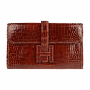 美品 HERMES エルメス ジジェ ミニ クラッチバッグ ポロサス ミール/ミエル Hロゴ クロコダイル【本物保証】