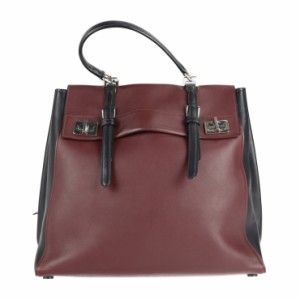 美品 PRADA プラダ ダブルターンロック ハンドバッグ レザー ボルドー バイカラー 2WAY ショルダー トート【本物保証】