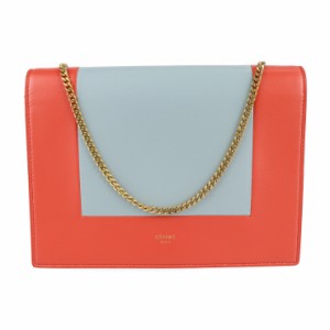 超美品 CELINE セリーヌ フレームイブニング チェーンウォレット 107773 クラッチバッグ レザー POPPY レッド系 2WAY チェーンショルダー