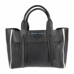 超美品 PRADA プラダ ウーヴェルチュール 1BG236 トートバッグ レザー ブラック 2WAY ハンドバッグ ショルダーバッグ ショッピングバッグ