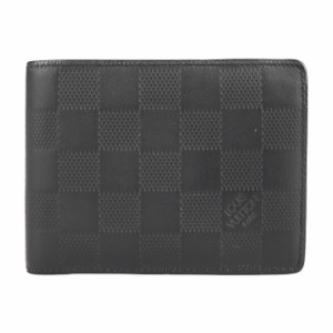 美品 LOUIS VUITTON ルイ ヴィトン ポルトフォイユ ミュルティプル ダミエアンフィニ N63124 二つ折り財布 レザー オニキス ブラック 札