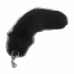 超美品 CELINE セリーヌ FOX TAIL フォックス テール キーホルダー フォックスファー ブラック キーリング バッグチャーム【本物保証】