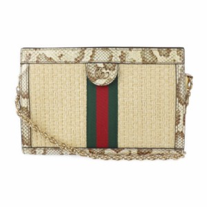 超美品 GUCCI グッチ オフィディア 503877 ショルダーバッグ ラフィア パイソン ベージュ系 チェーンショルダー GG スモール【本物保証】