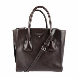 美品 PRADA プラダ バッグ BN2625 ハンドバッグ グレースカーフ MORO ダークブラウン系 2WAY ショルダーバッグ オールレザー(内側もレザ