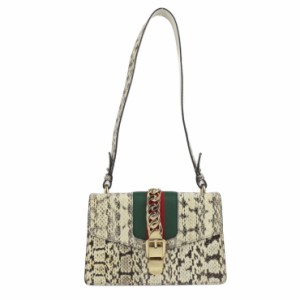 美品 GUCCI グッチ シルヴィ シェリーライン 421882 ショルダーバッグ パイソン レザー ベージュ系 ベルトモチーフ金具【本物保証】