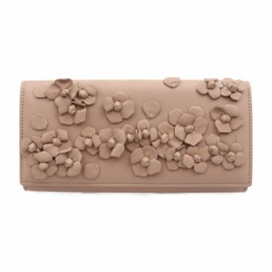 超美品 Valentino Garavani ヴァレンティノ ガラヴァーニ フラップ ウォレット AWP00798 長財布 レザー ベージュ系 花 フラワーモチーフ