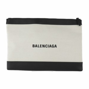 美品 BALENCIAGA バレンシアガ ネイビークリップM 373834 セカンドバッグ キャンバス レザー ナチュラル クラッチバッグ ポーチ【本物保