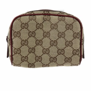 超美品 GUCCI グッチ コスメポーチ 120978 ポーチ GGキャンバス レザー ベージュ 化粧ポーチ【本物保証】