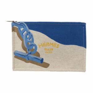 新品未使用展示品 HERMES エルメス Escale a la Plage エスカル ア ラ プラージュ セカンドバッグ コットンキャンバス ベージュ系 ブルー