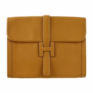 美品 HERMES エルメス JIGE GM ジジェGM 008975CA クラッチバッグ トゴ ナチュラル ブラウン系 セカンドバッグ Hロゴ フラップ【本物保証