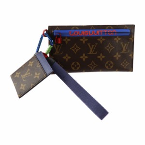 美品 LOUIS VUITTON ルイ ヴィトン リボンポーチ モノグラム M63045 ポーチ PVC レザー ブラウン マルチケース カードケース カラビナ【