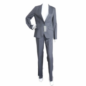 超美品 HILTON ヒルトン パンツスーツ 175180 スーツ ウール100％ ブラック セットアップ ビジネススーツ ストライプ 1つボタン【本物保