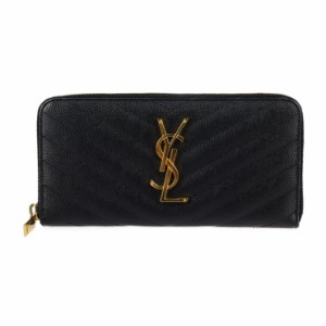 美品 SAINT LAURENT PARIS サンローランパリ ラウンドジップ ウォレット 358094 長財布 レザー ブラック Vステッチ【本物保証】