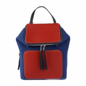 超美品 LOEWE ロエベ ゴヤ スモール バックパック リュック デイパック カーフレザー フェルト ネイビー 赤【本物保証】